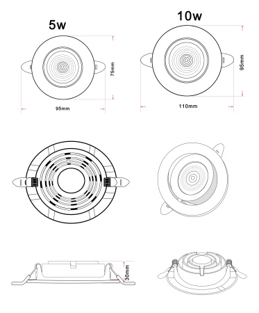 Светильник ZORTES RAIZ ZRS.57796.5, Мощность - 5Вт, Тип лампы: LED, В -30мм / Ш - 110мм