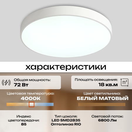 Светильник потолочный белый LED 72Вт D50см