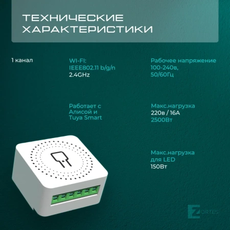 Wi-Fi розетка 16А Tuya Smart Life 4см