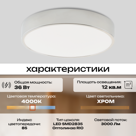 Светильник потолочный белый LED 36Вт D30см
