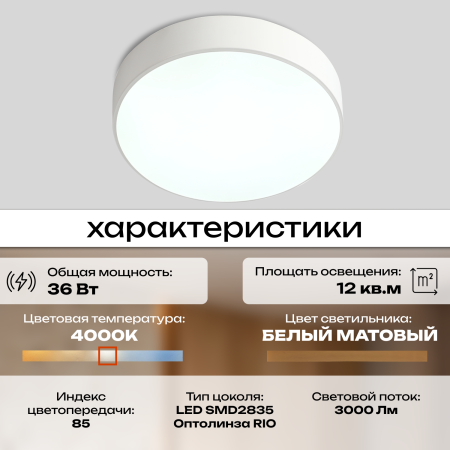 Светильник потолочный белый LED 36Вт D30см