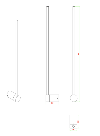 Светильник настенный черный LED 12Вт 80см