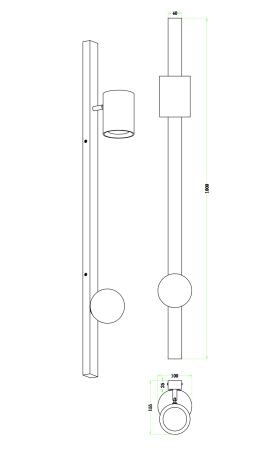 Светильник настенный черный 100см